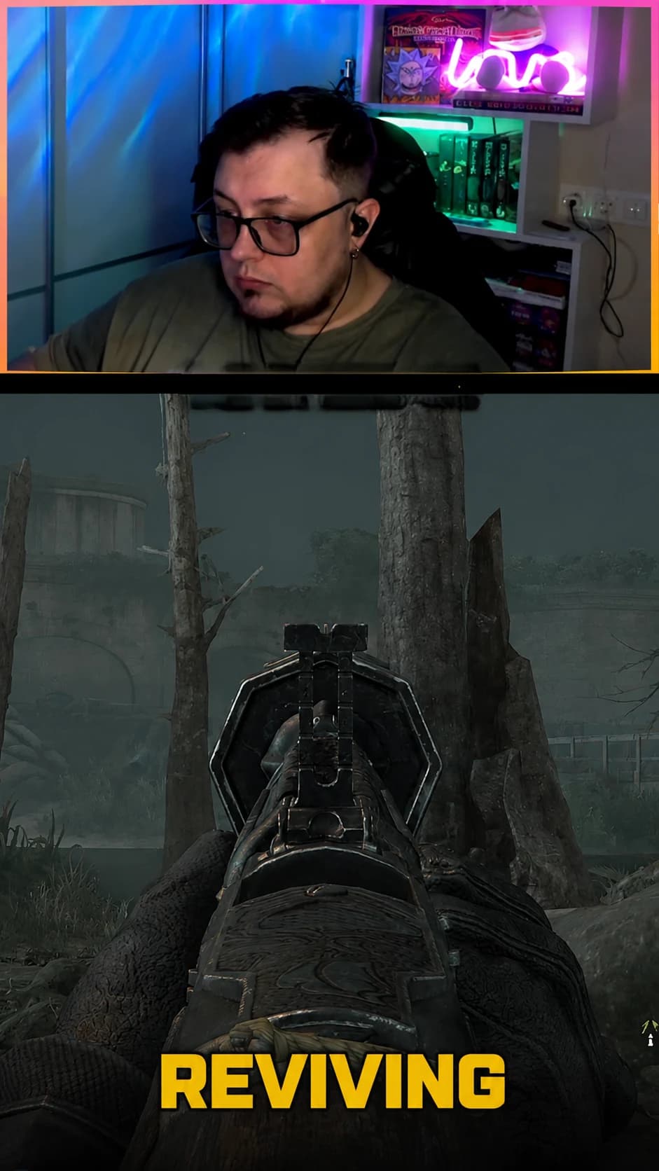 Final vertical gaming Short showing first-person gameplay beneath a streamer webcam with the caption Reviving